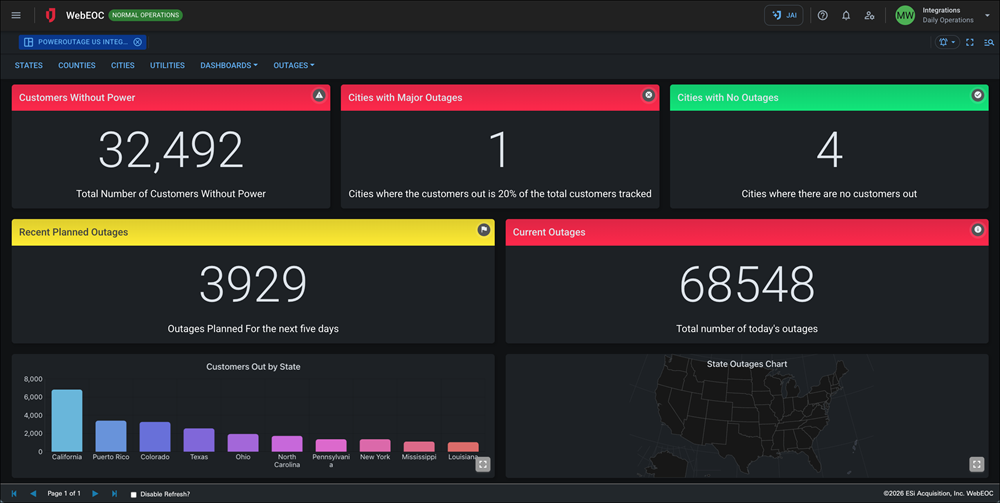 PowerOutage.us Integration - Dark Mode National Dashboard